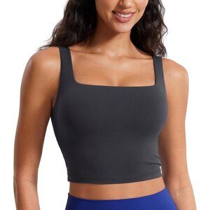 👑Women's Mysterious Grey Sleeveless Pullover Square Neck Sports Crop Tank Top